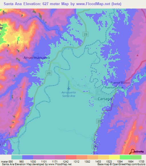 Santa Ana,Colombia Elevation Map