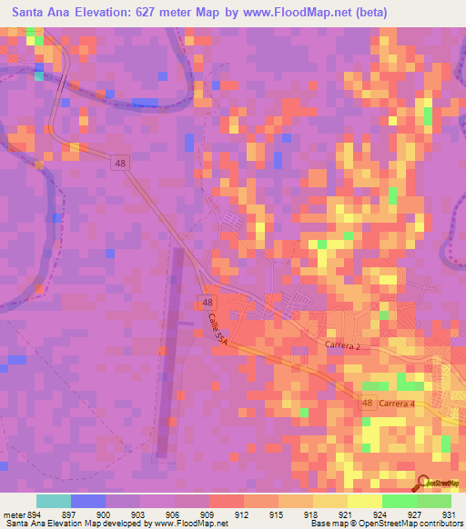 Santa Ana,Colombia Elevation Map