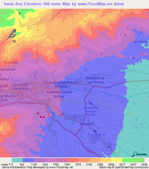 Santa Ana,Colombia Elevation Map