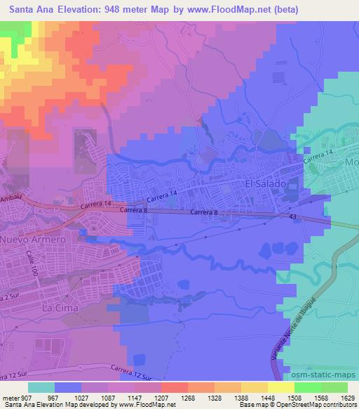 Santa Ana,Colombia Elevation Map