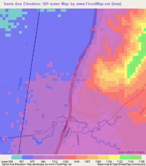 Santa Ana,Colombia Elevation Map