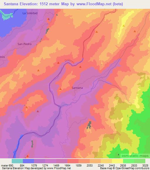 Santana,Colombia Elevation Map