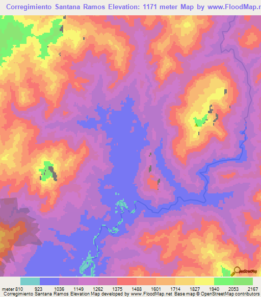 Corregimiento Santana Ramos,Colombia Elevation Map