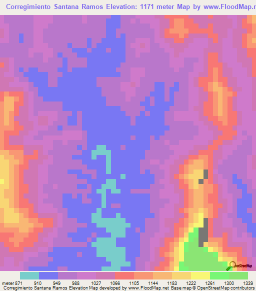 Corregimiento Santana Ramos,Colombia Elevation Map