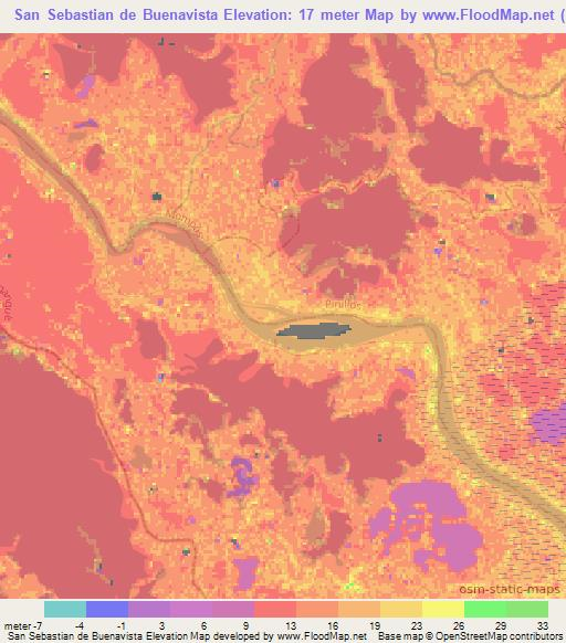 San Sebastian de Buenavista,Colombia Elevation Map