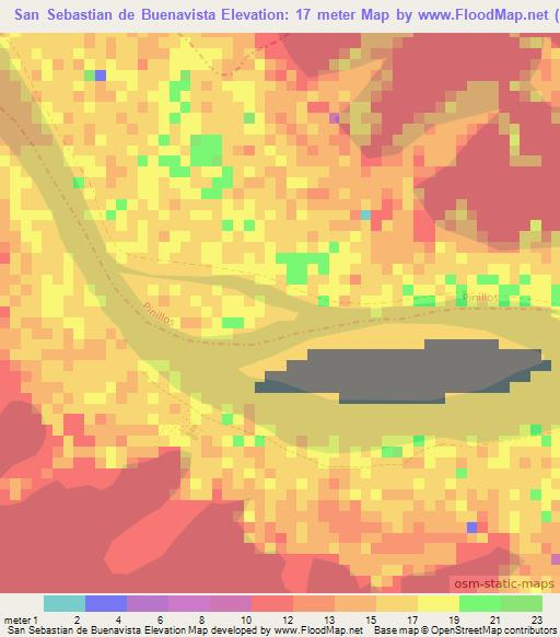 San Sebastian de Buenavista,Colombia Elevation Map