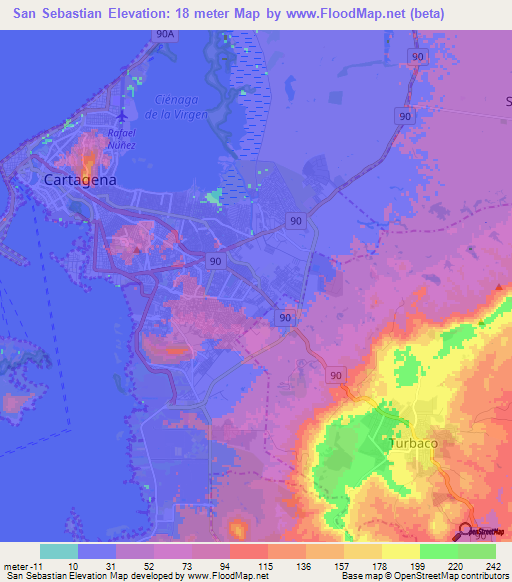 San Sebastian,Colombia Elevation Map