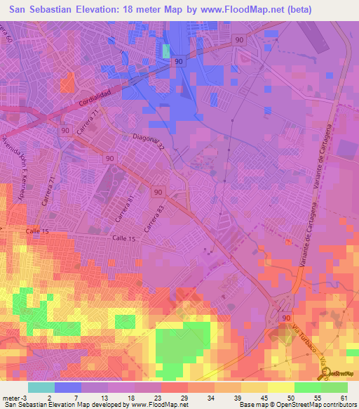 San Sebastian,Colombia Elevation Map