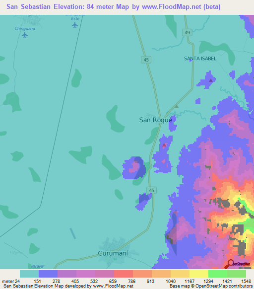 San Sebastian,Colombia Elevation Map