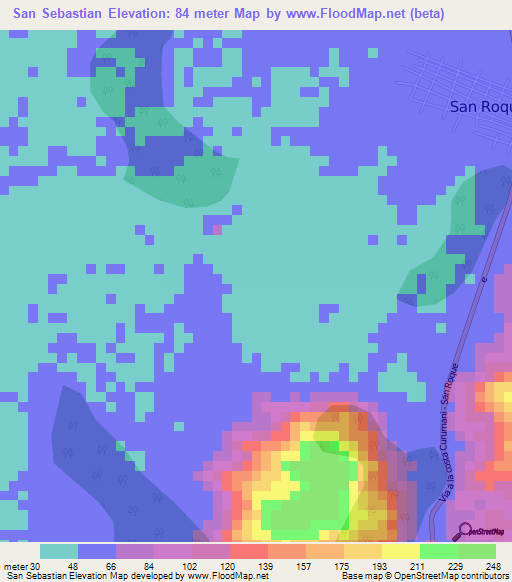 San Sebastian,Colombia Elevation Map