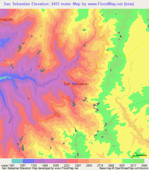 San Sebastian,Colombia Elevation Map