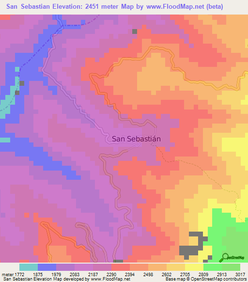 San Sebastian,Colombia Elevation Map