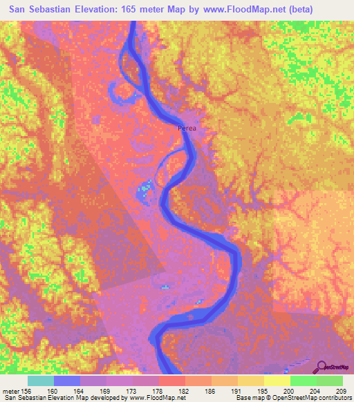 San Sebastian,Colombia Elevation Map