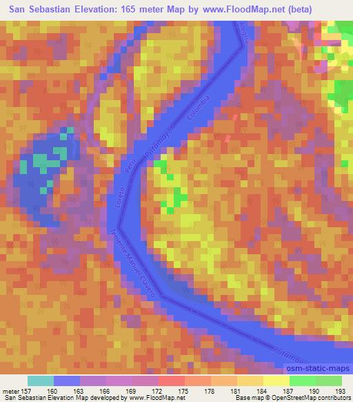 San Sebastian,Colombia Elevation Map