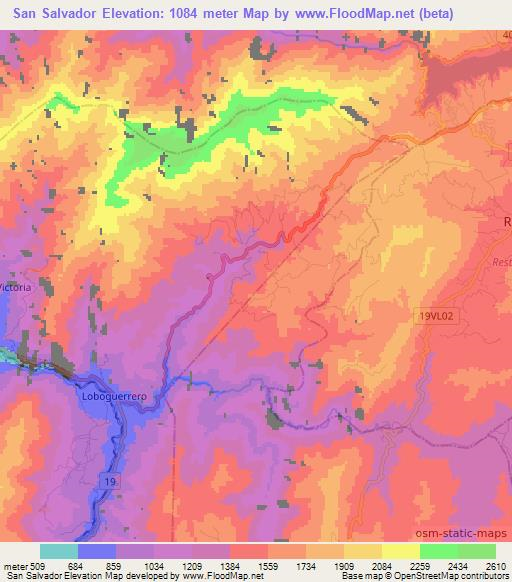 San Salvador,Colombia Elevation Map