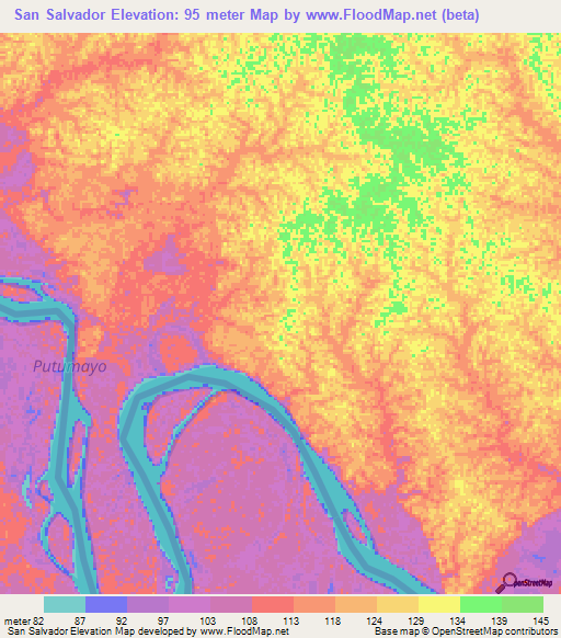 San Salvador,Colombia Elevation Map