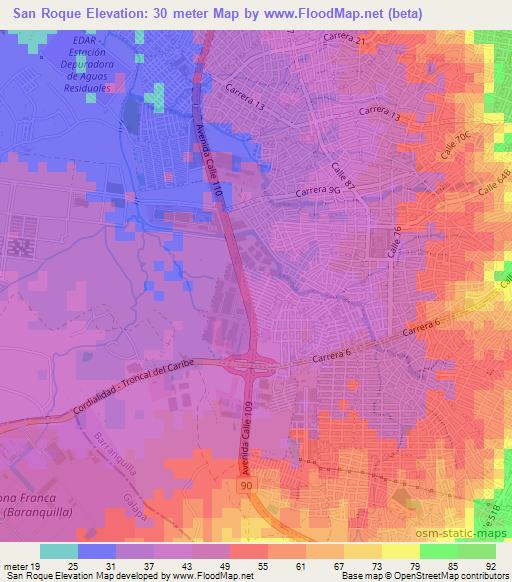 San Roque,Colombia Elevation Map