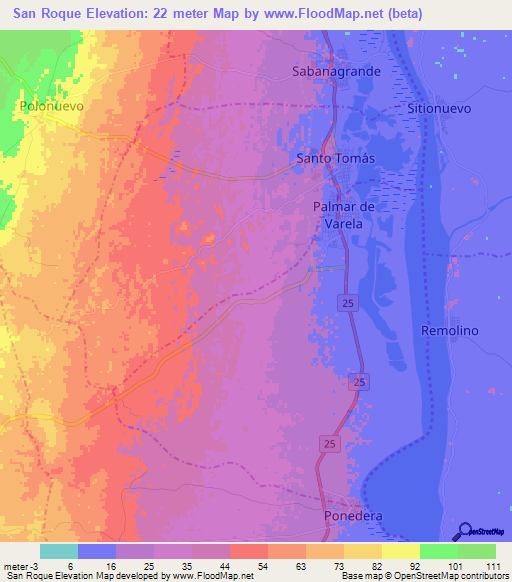 San Roque,Colombia Elevation Map
