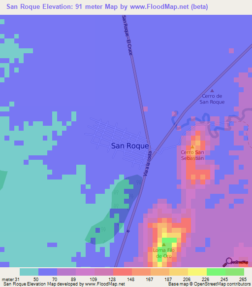 San Roque,Colombia Elevation Map