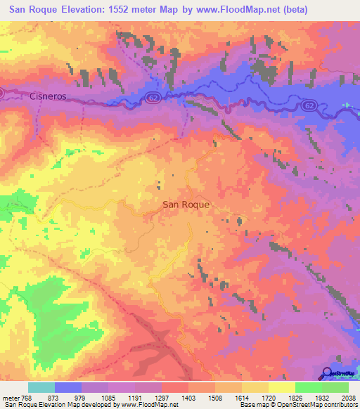 San Roque,Colombia Elevation Map