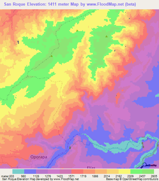 San Roque,Colombia Elevation Map