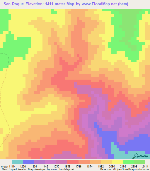 San Roque,Colombia Elevation Map