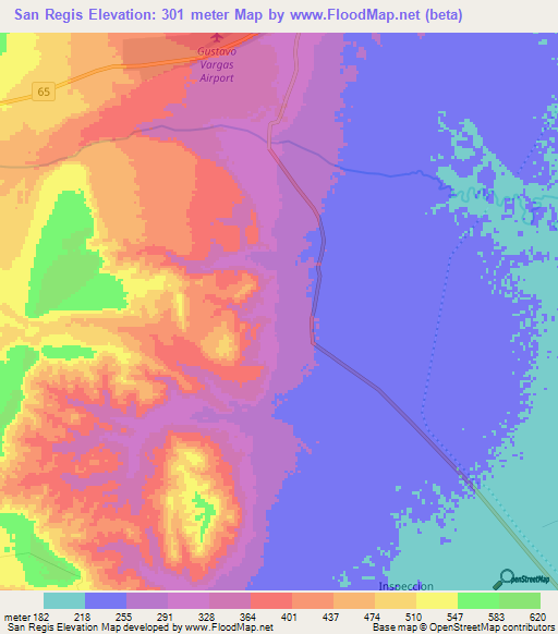 San Regis,Colombia Elevation Map