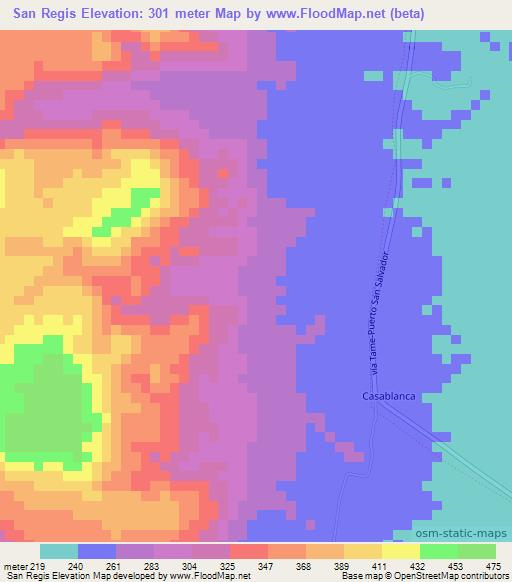 San Regis,Colombia Elevation Map