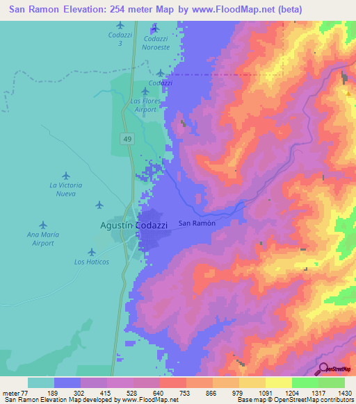 San Ramon,Colombia Elevation Map