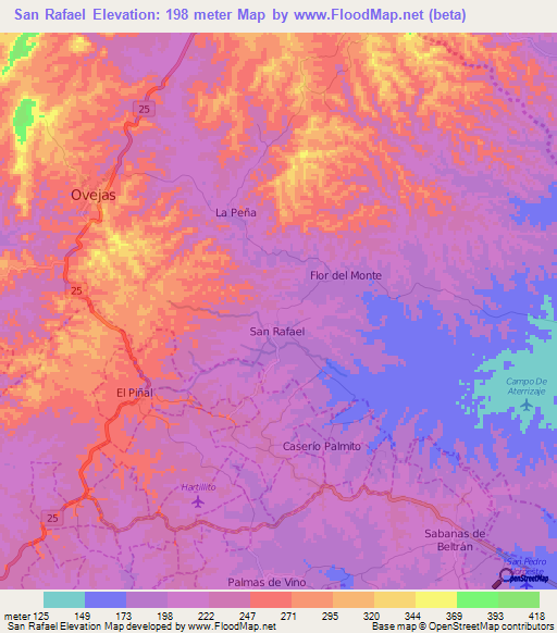 San Rafael,Colombia Elevation Map