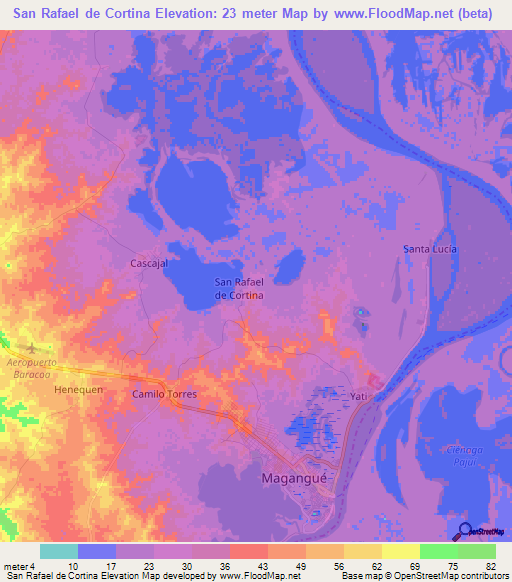 San Rafael de Cortina,Colombia Elevation Map