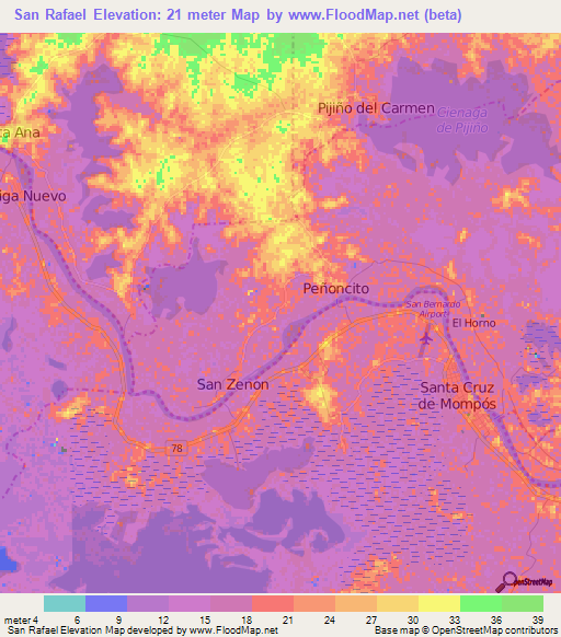 San Rafael,Colombia Elevation Map