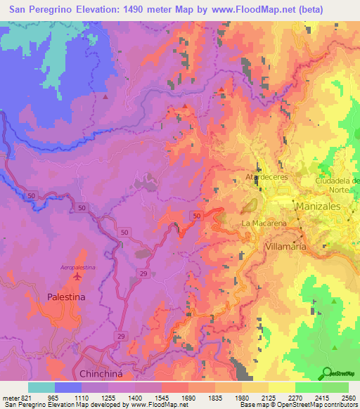 San Peregrino,Colombia Elevation Map