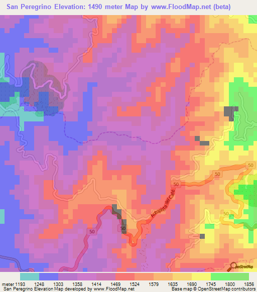 San Peregrino,Colombia Elevation Map