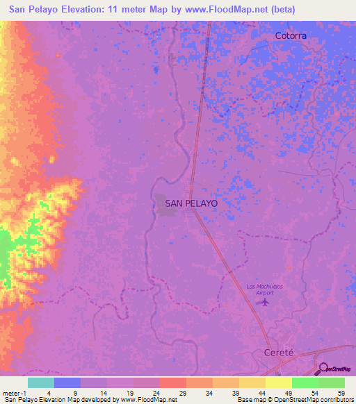 San Pelayo,Colombia Elevation Map