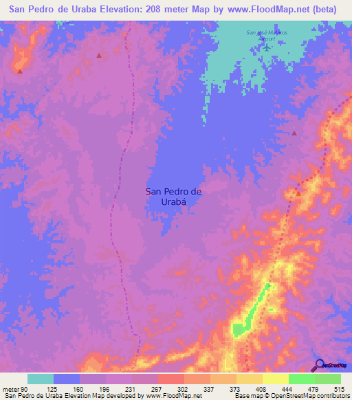 San Pedro de Uraba,Colombia Elevation Map