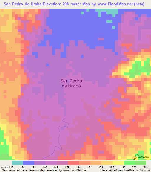 San Pedro de Uraba,Colombia Elevation Map