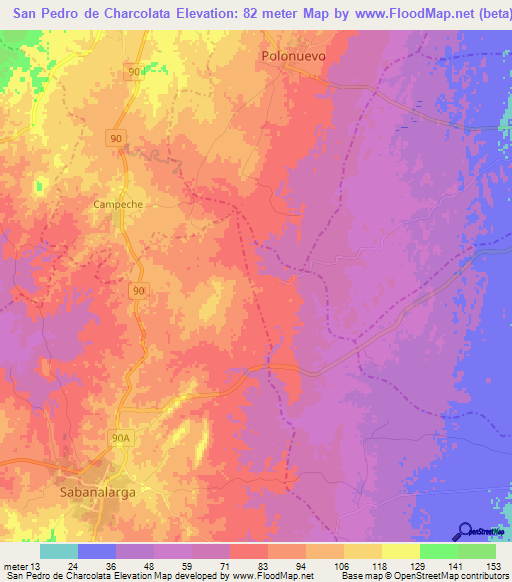 San Pedro de Charcolata,Colombia Elevation Map