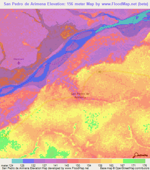 San Pedro de Arimena,Colombia Elevation Map