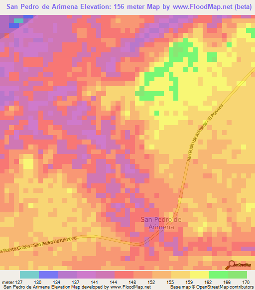 San Pedro de Arimena,Colombia Elevation Map