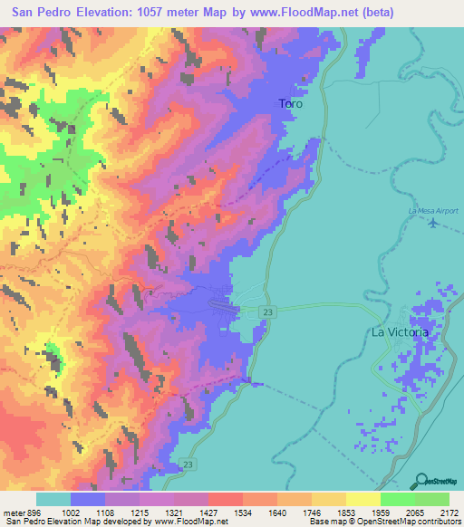 San Pedro,Colombia Elevation Map