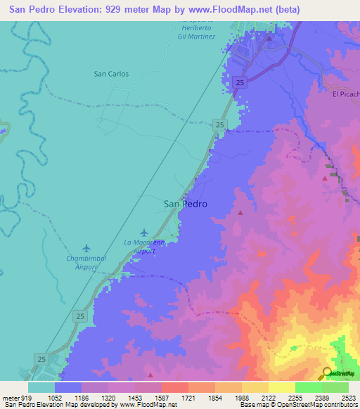 San Pedro,Colombia Elevation Map