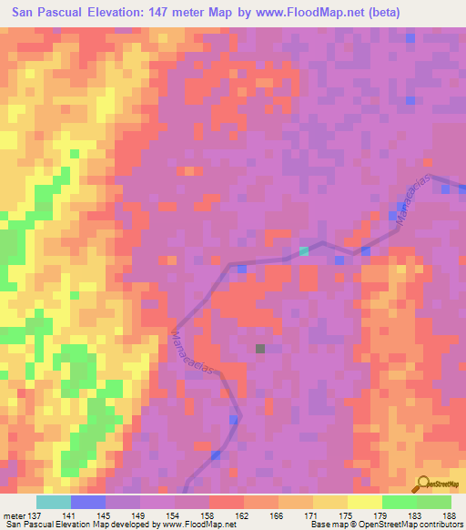 San Pascual,Colombia Elevation Map