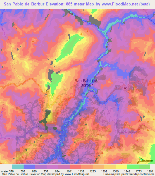 San Pablo de Borbur,Colombia Elevation Map