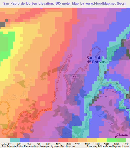 San Pablo de Borbur,Colombia Elevation Map