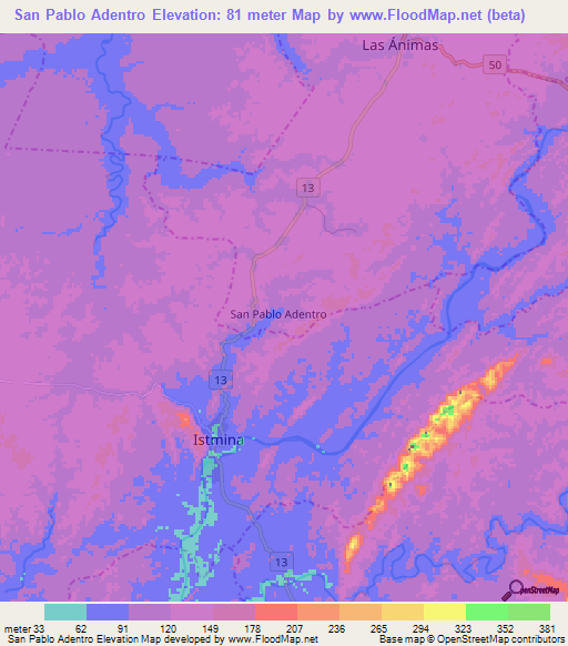 San Pablo Adentro,Colombia Elevation Map