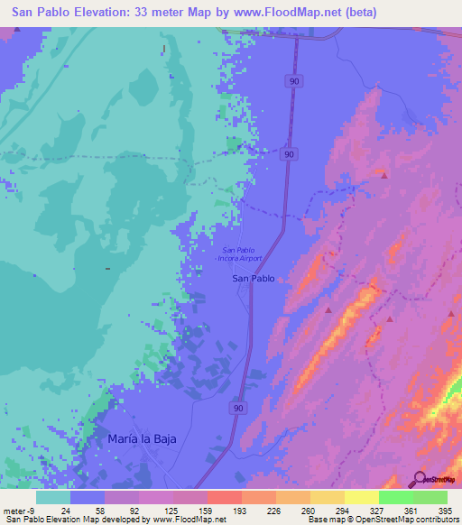 San Pablo,Colombia Elevation Map