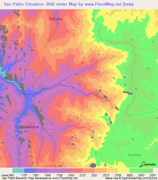 San Pablo,Colombia Elevation Map