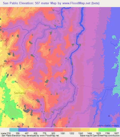 San Pablo,Colombia Elevation Map