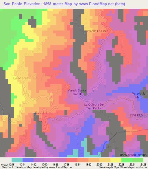 San Pablo,Colombia Elevation Map